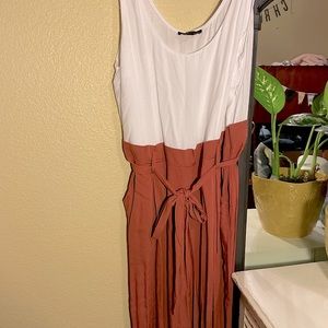Terracotta and White Sleeveless Jumpsuit